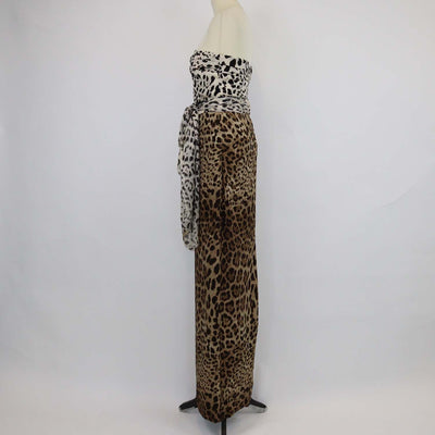 Dolce & Gabbana Brown/Off White Silk Leopard Print Crepe Off-Shoulder Midi Dress