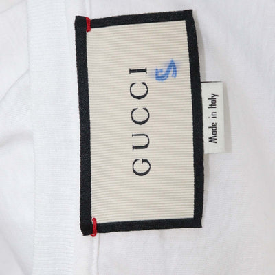 Gucci White Cotton Logo Print Distressed T-Shirt