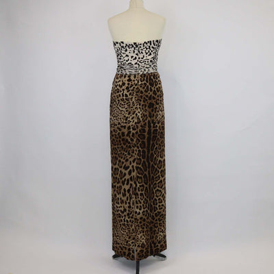 Dolce & Gabbana Brown/Off White Silk Leopard Print Crepe Off-Shoulder Midi Dress