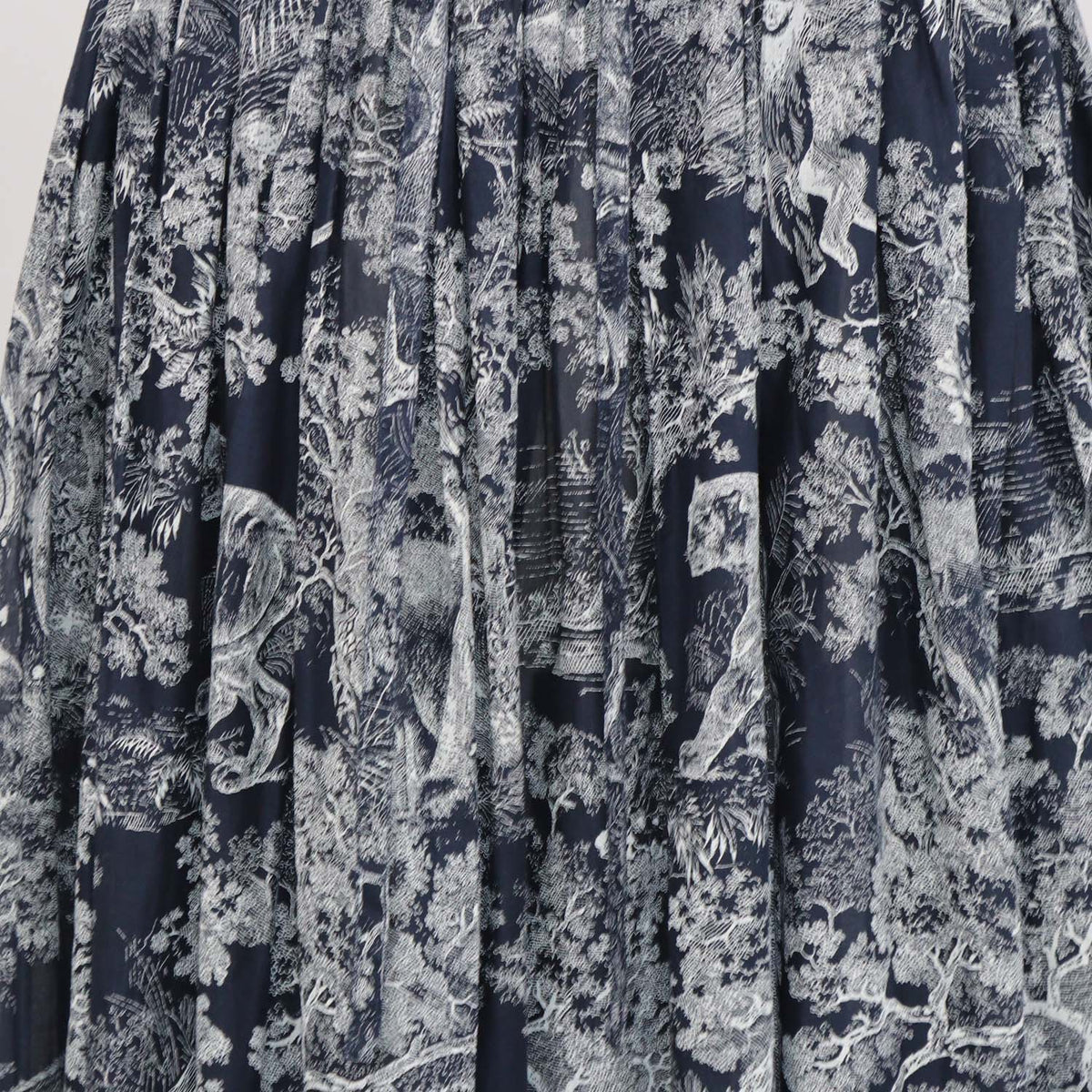 Christian Dior Navy Blue Cotton Toile De Jouy Midi Skirt