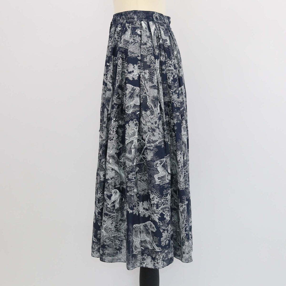 Christian Dior Navy Blue Cotton Toile De Jouy Midi Skirt