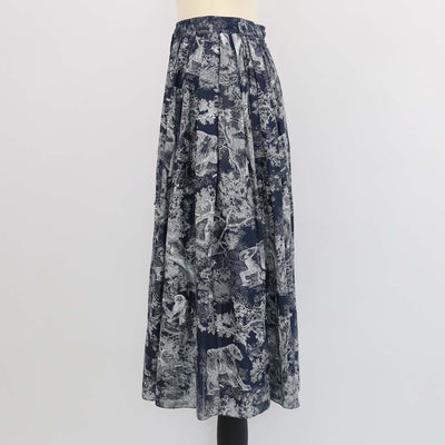 Christian Dior Navy Blue Cotton Toile De Jouy Midi Skirt