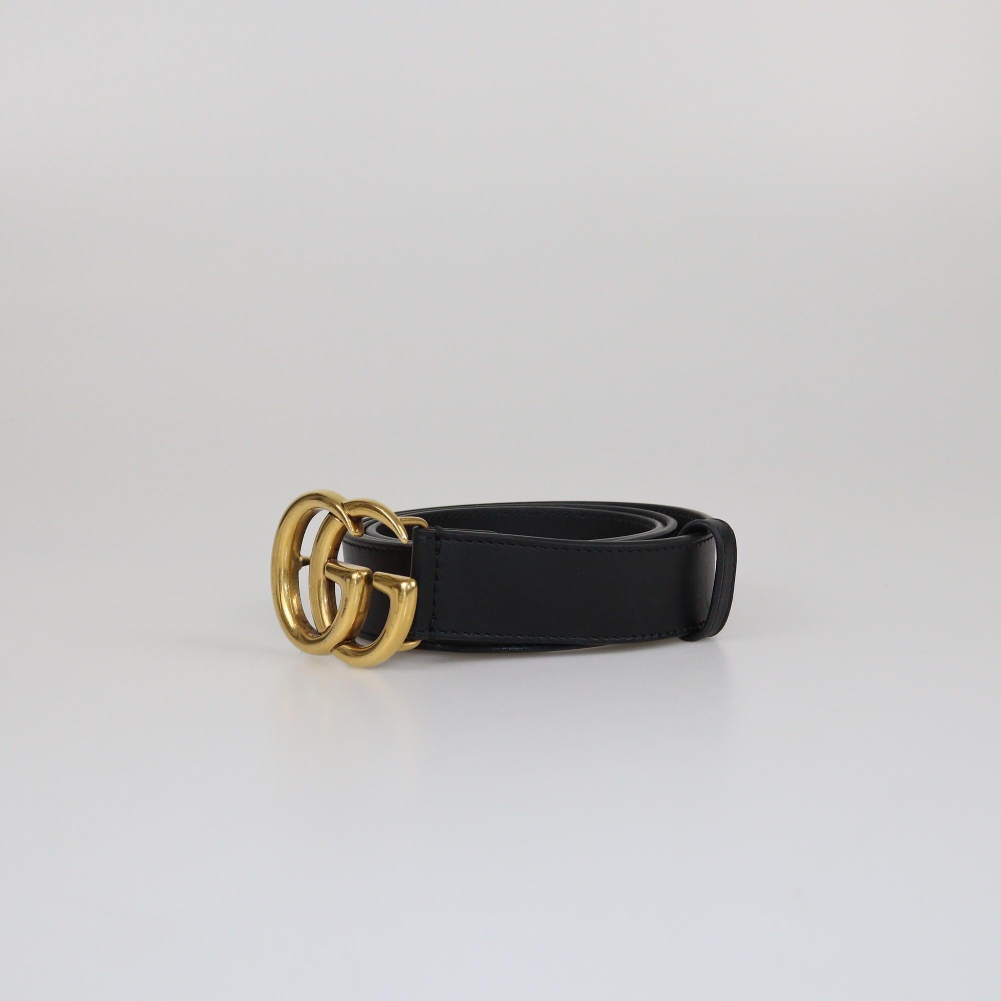 Gucci Black Slim Double G Buckle Belt Womens Gucci 