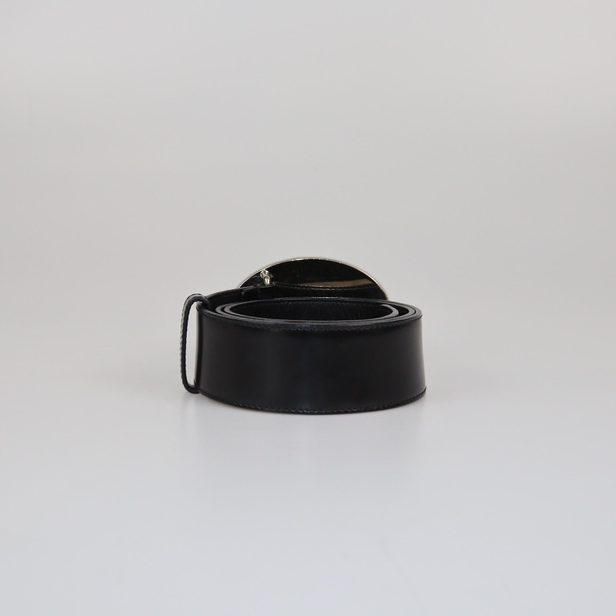 Prada Black Logo Plaque Buckle Belt Womens Prada 