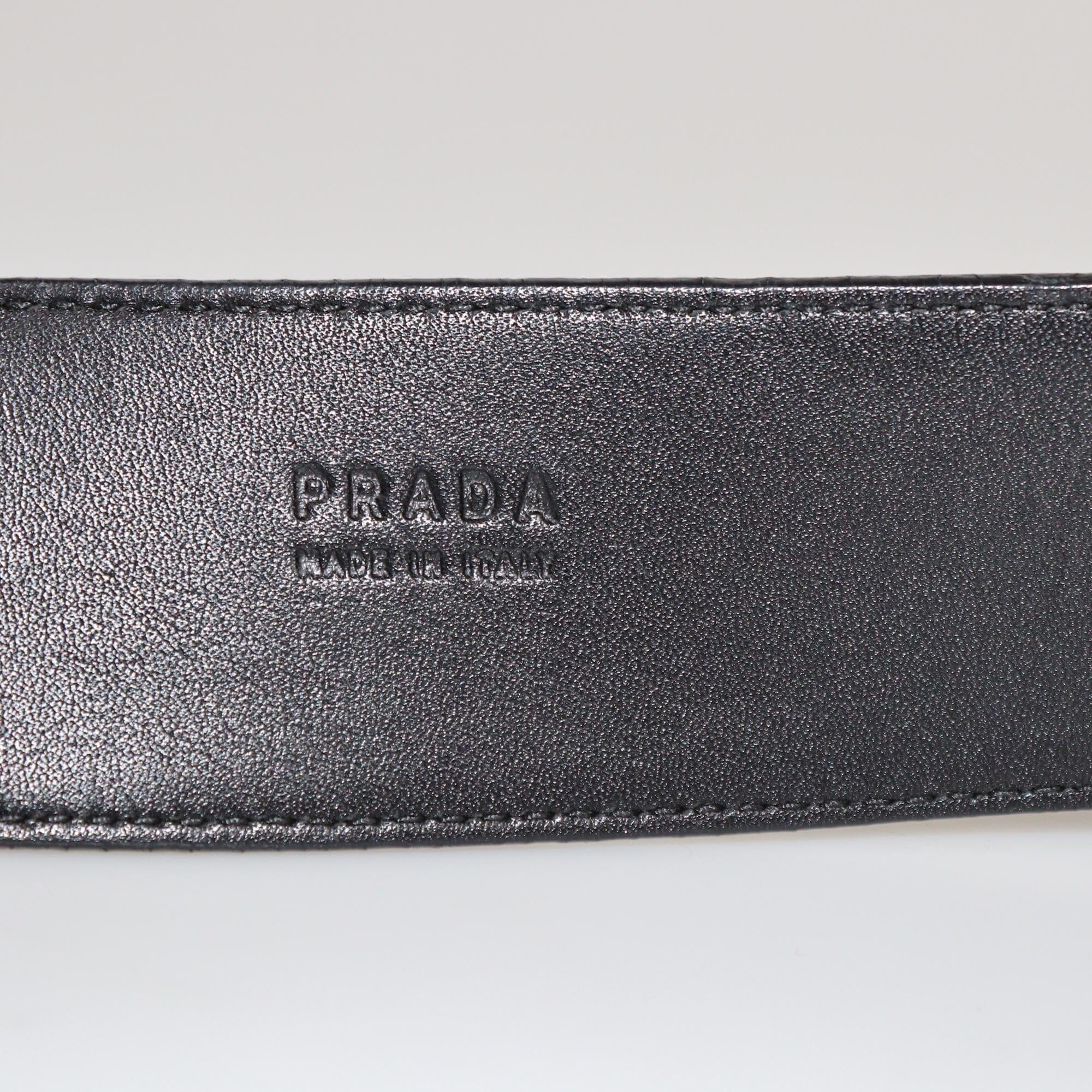 Prada Black Logo Plaque Buckle Belt Womens Prada 