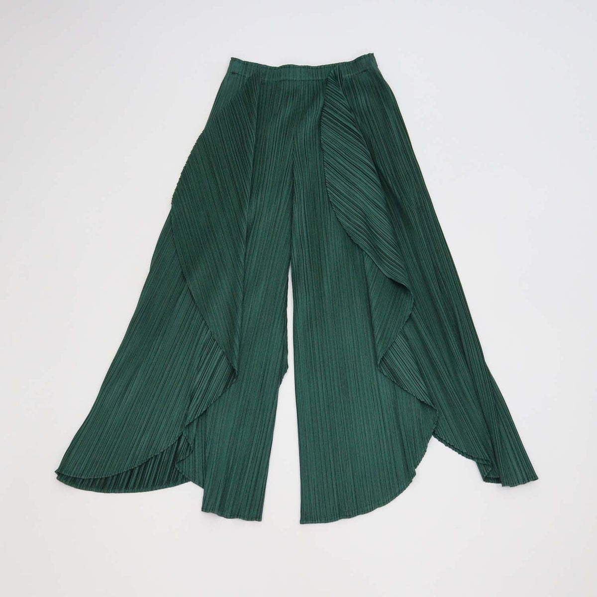Pleats Please by Issey Miyake Green Polyester Pleated Leaf Pants
