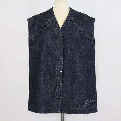 Jacquemus Blue Denim V-Neck Sleeveless Oversized Vest