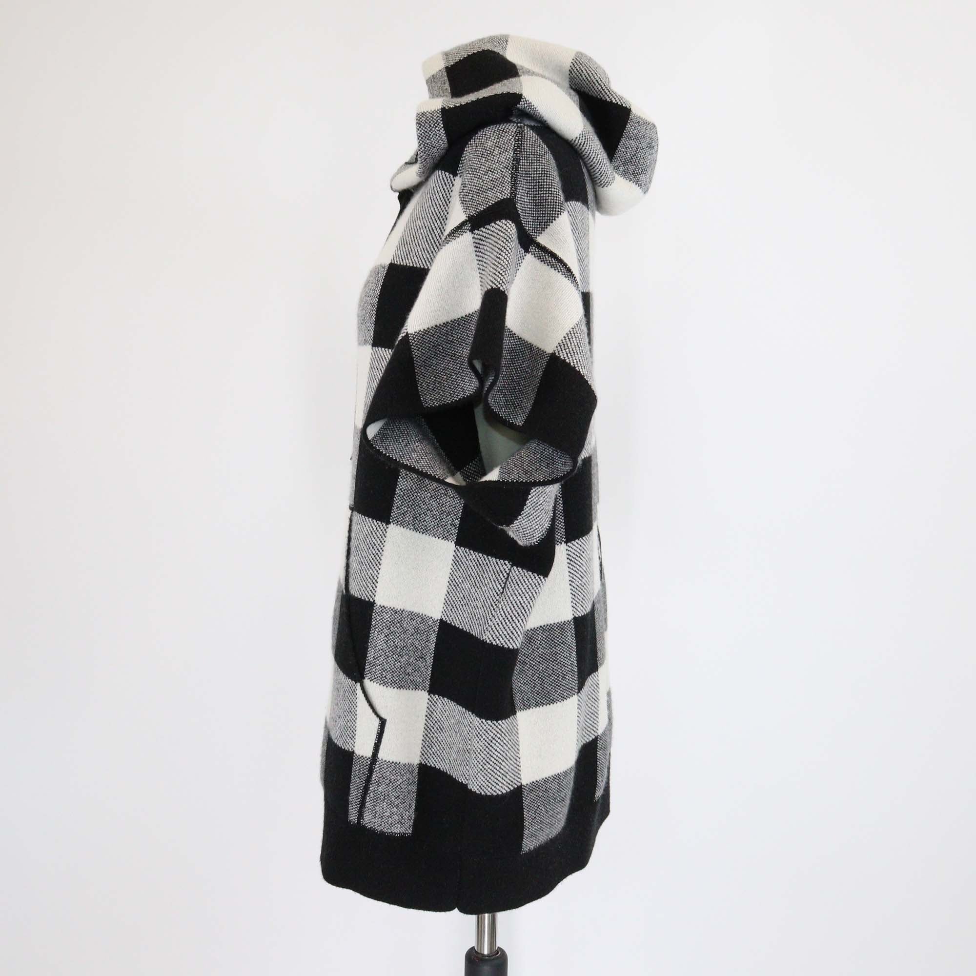 Christian Dior Black/White Cashmere Plaid J'adior 8 Intrasia Short Sleeve Hooded