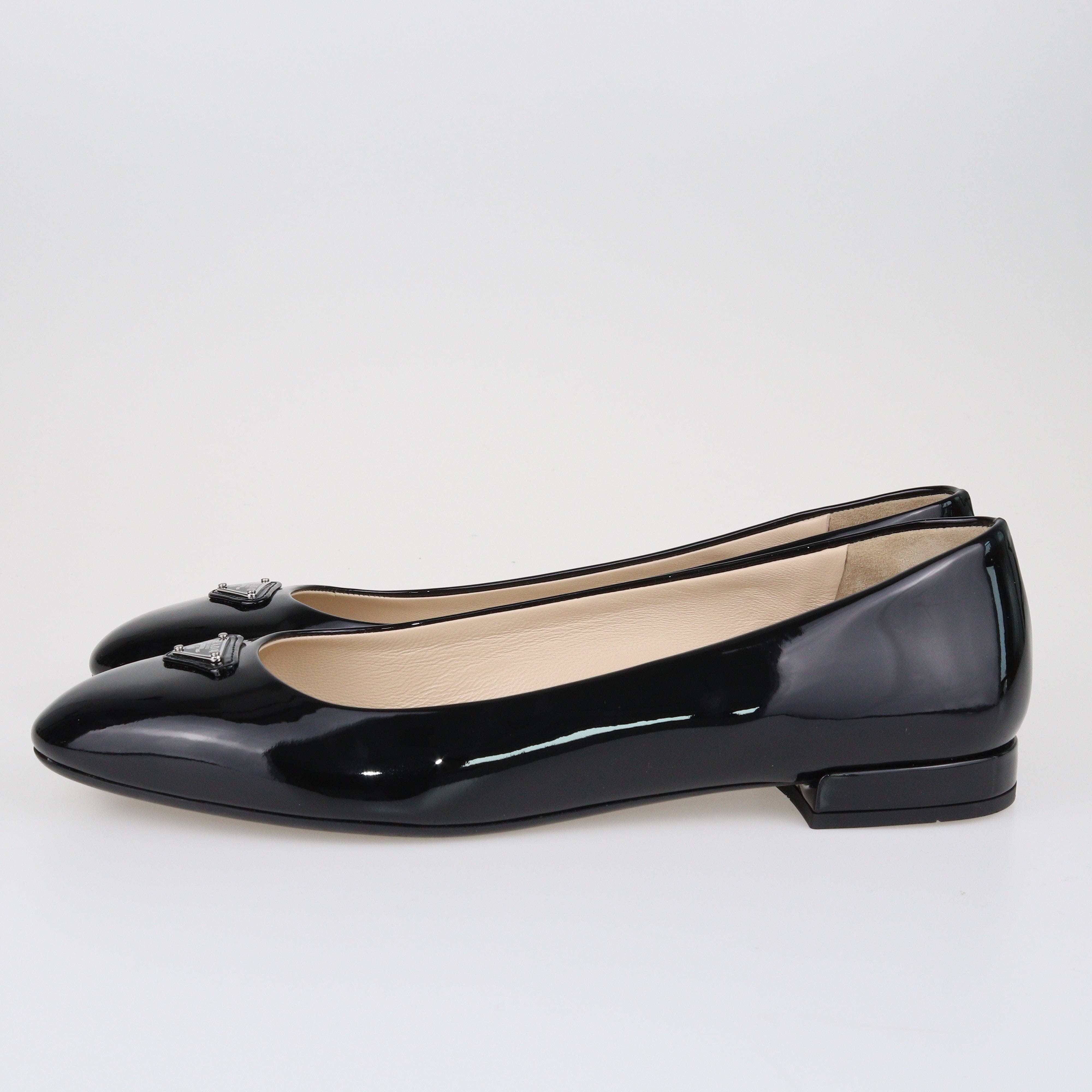 Black Ballerinas Patent Loafers Shoes Prada 