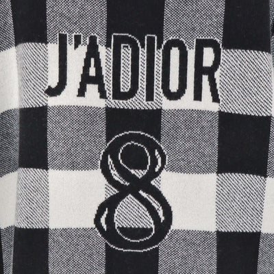Christian Dior Black/White Cashmere Plaid J'adior 8 Intrasia Short Sleeve Hooded