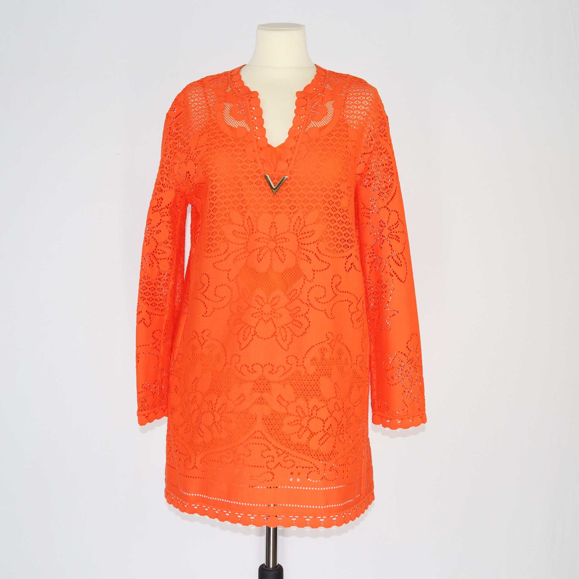 Valentino Orange V Gold Floral Embroidered Mini Dress Clothing Valentino 