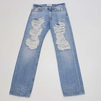 Givenchy Blue Denim Distressed Straight Leg Pants