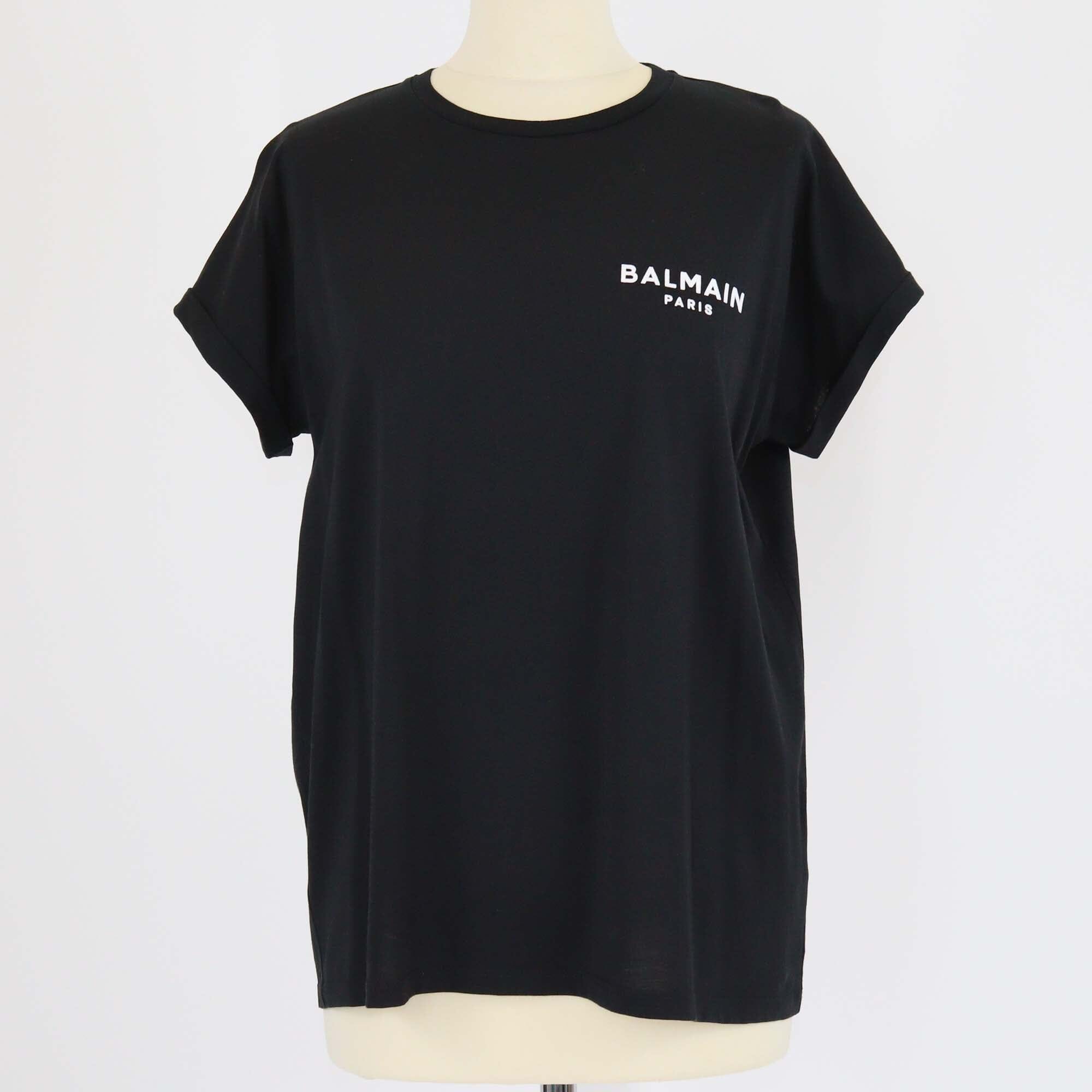 Balmain Black Logo Print Crew Neck Cap Sleeve T-Shirt