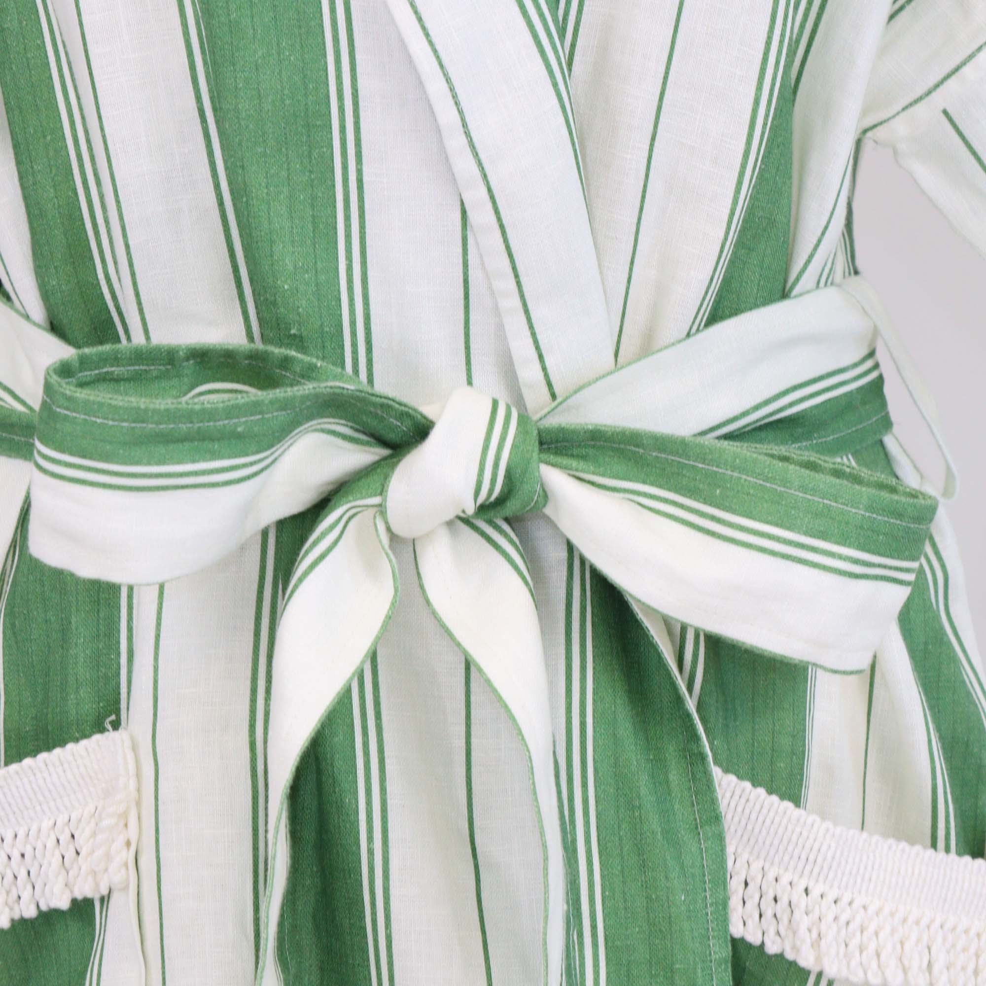 Oraton Green/White Deckchair Striped Linen Mini Robe