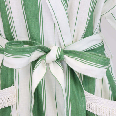Oraton Green/White Deckchair Striped Linen Mini Robe