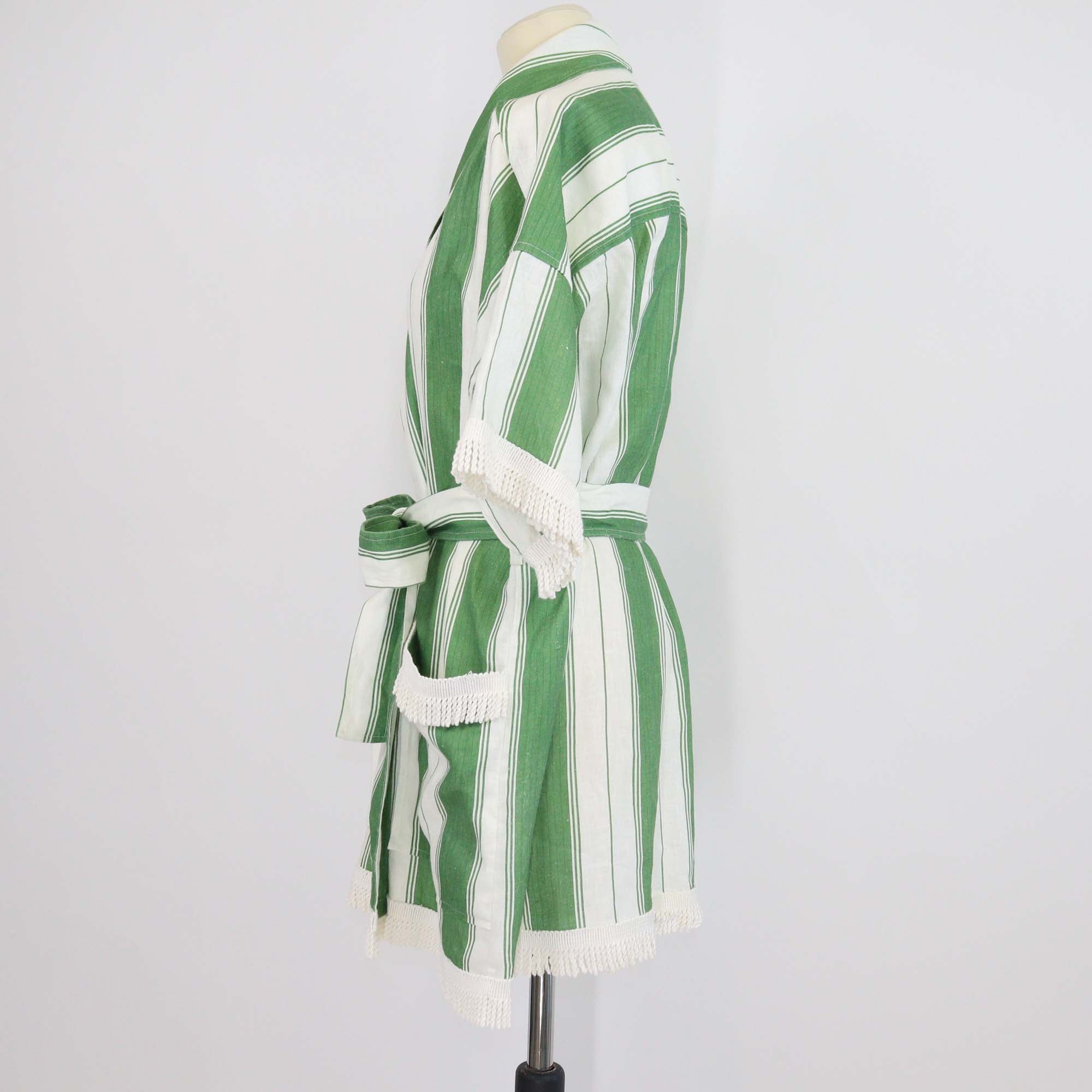 Oraton Green/White Deckchair Striped Linen Mini Robe