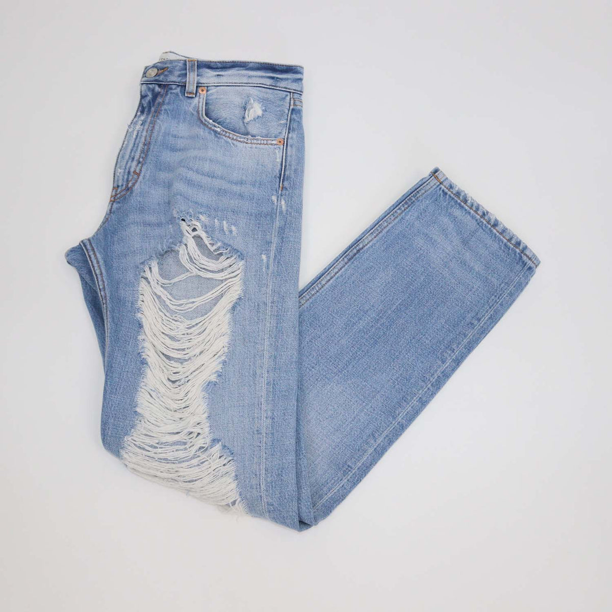 Givenchy Blue Denim Distressed Straight Leg Pants