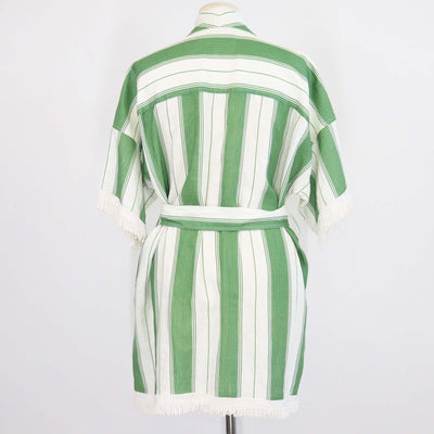 Oraton Green/White Deckchair Striped Linen Mini Robe