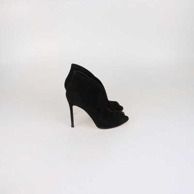 Gianvito Rossi Black Suede Vamp Peep Toe Booties
