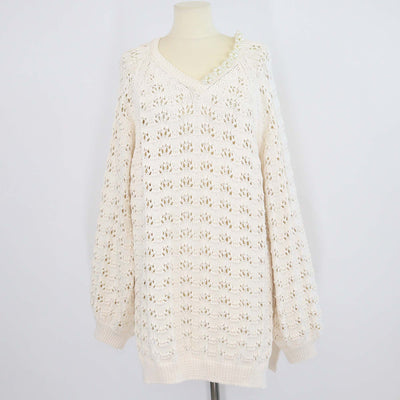 Simone Rocha Beige Crochet Cotton Knit V Neck Sweater