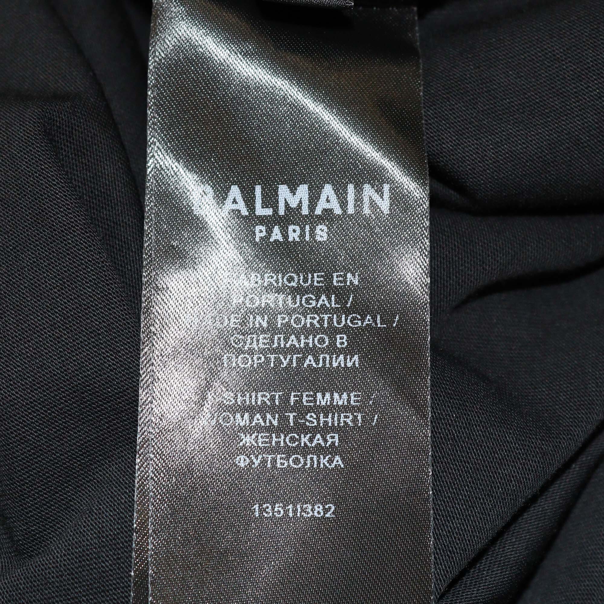 Balmain Black Logo Print Crew Neck Cap Sleeve T-Shirt Womens Balmain 