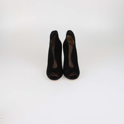 Gianvito Rossi Black Suede Vamp Peep Toe Booties