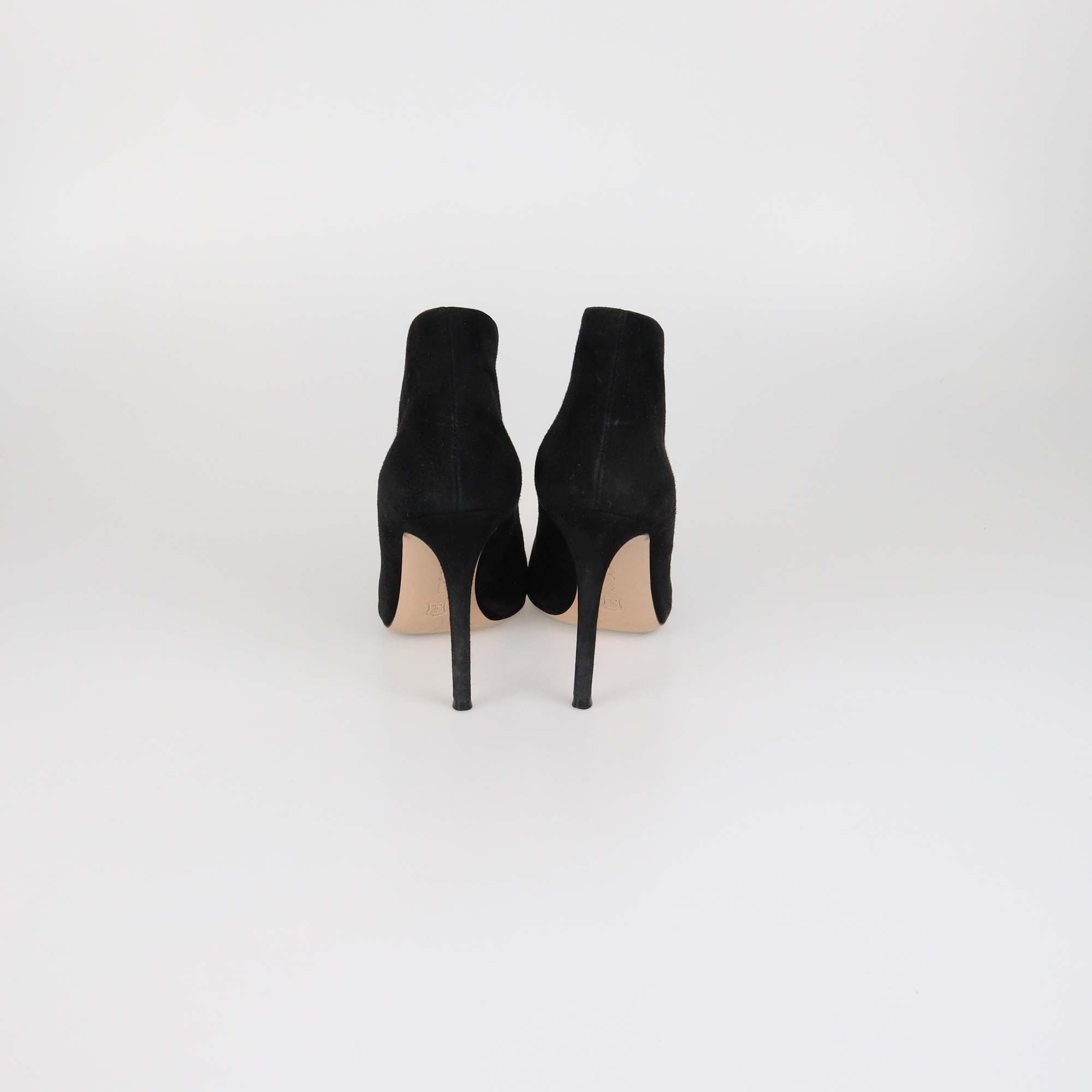 Gianvito Rossi Black Suede Vamp Peep Toe Booties