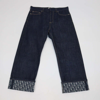 Christian Dior Dark Blue Denim Oblique Cuffed Hem Pants
