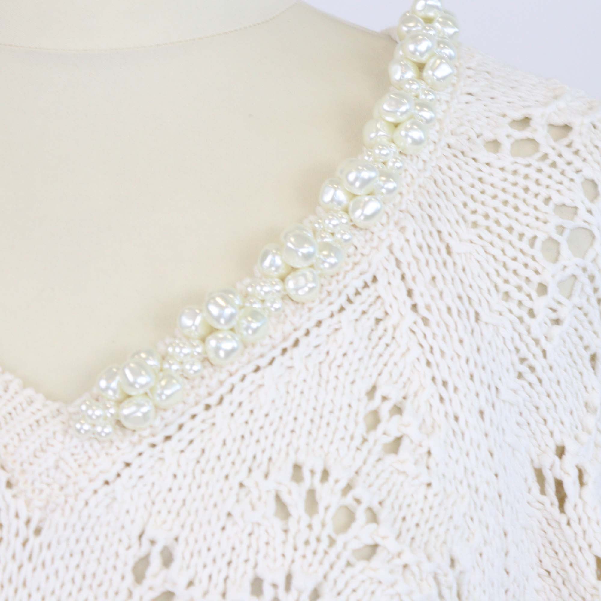 Simone Rocha Beige Crochet Cotton Knit V Neck Sweater