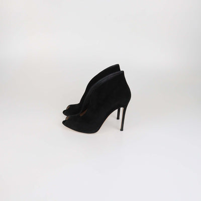Gianvito Rossi Black Suede Vamp Peep Toe Booties
