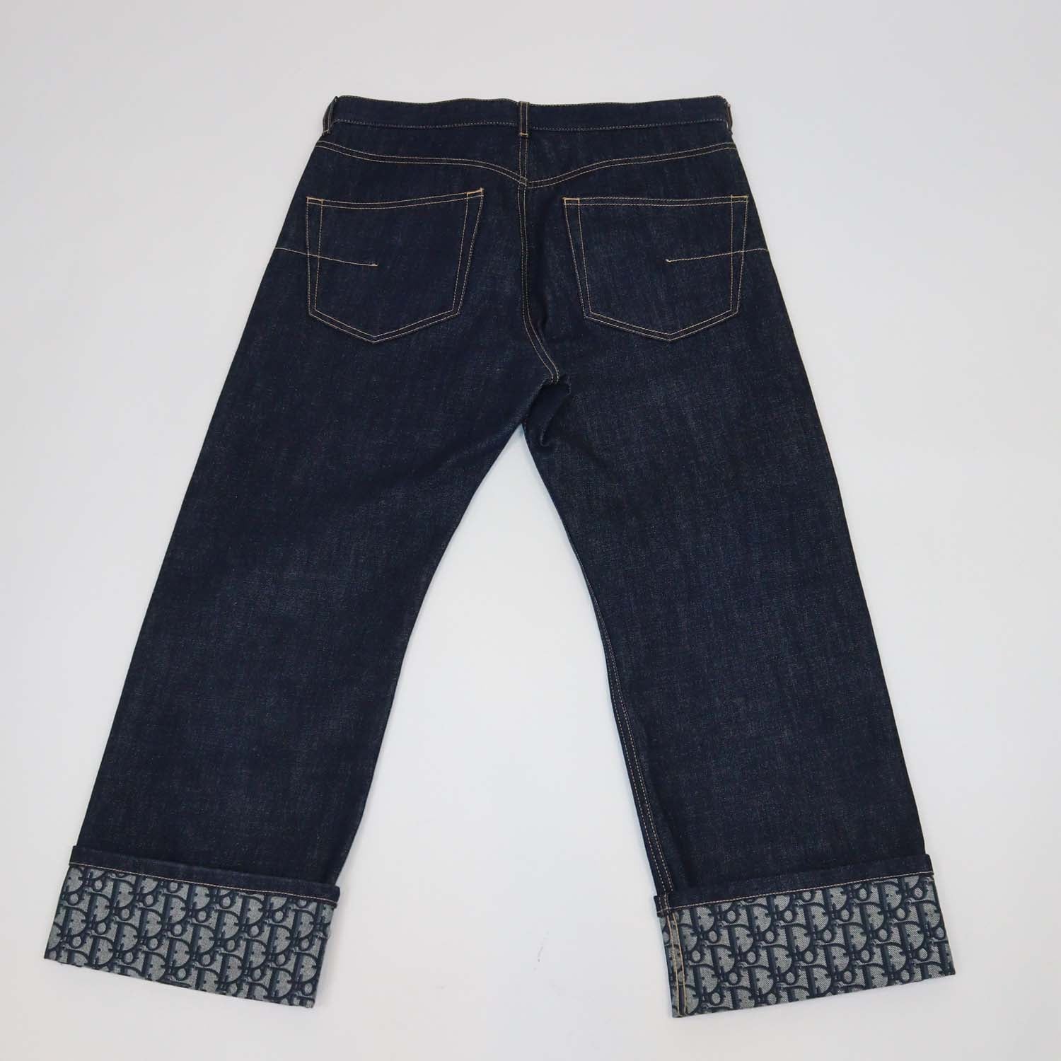 Christian Dior Dark Blue Denim Oblique Cuffed Hem Pants