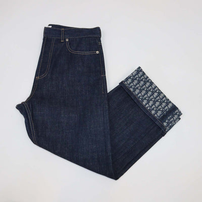 Christian Dior Dark Blue Denim Oblique Cuffed Hem Pants