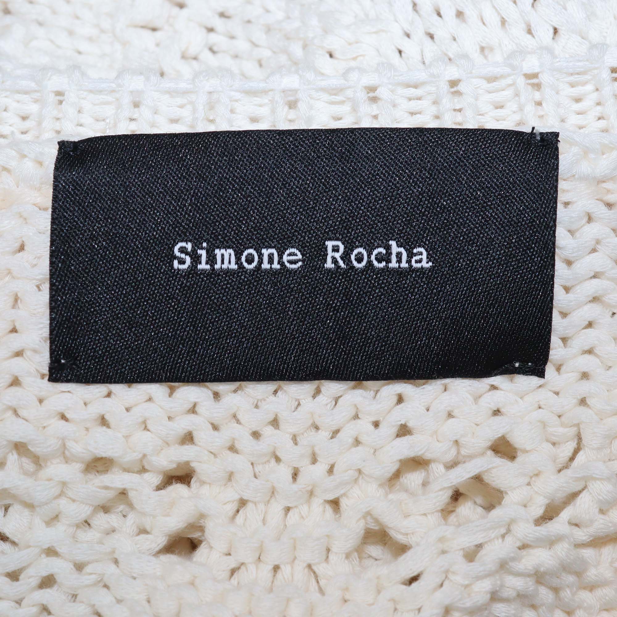 Simone Rocha Beige Crochet Cotton Knit V Neck Sweater