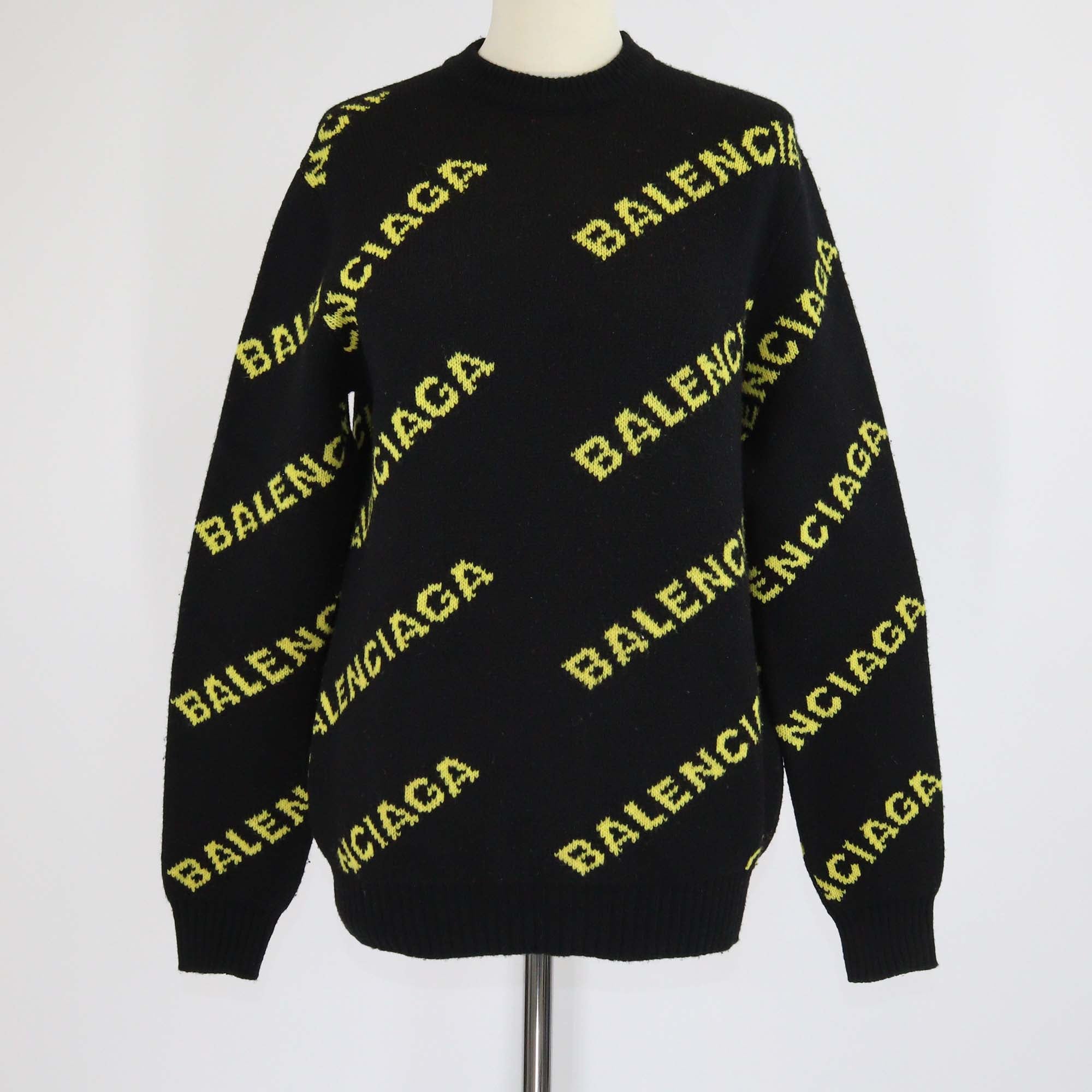 Balenciaga Black/Yellow Wool Knitted Logo All Over Sweater