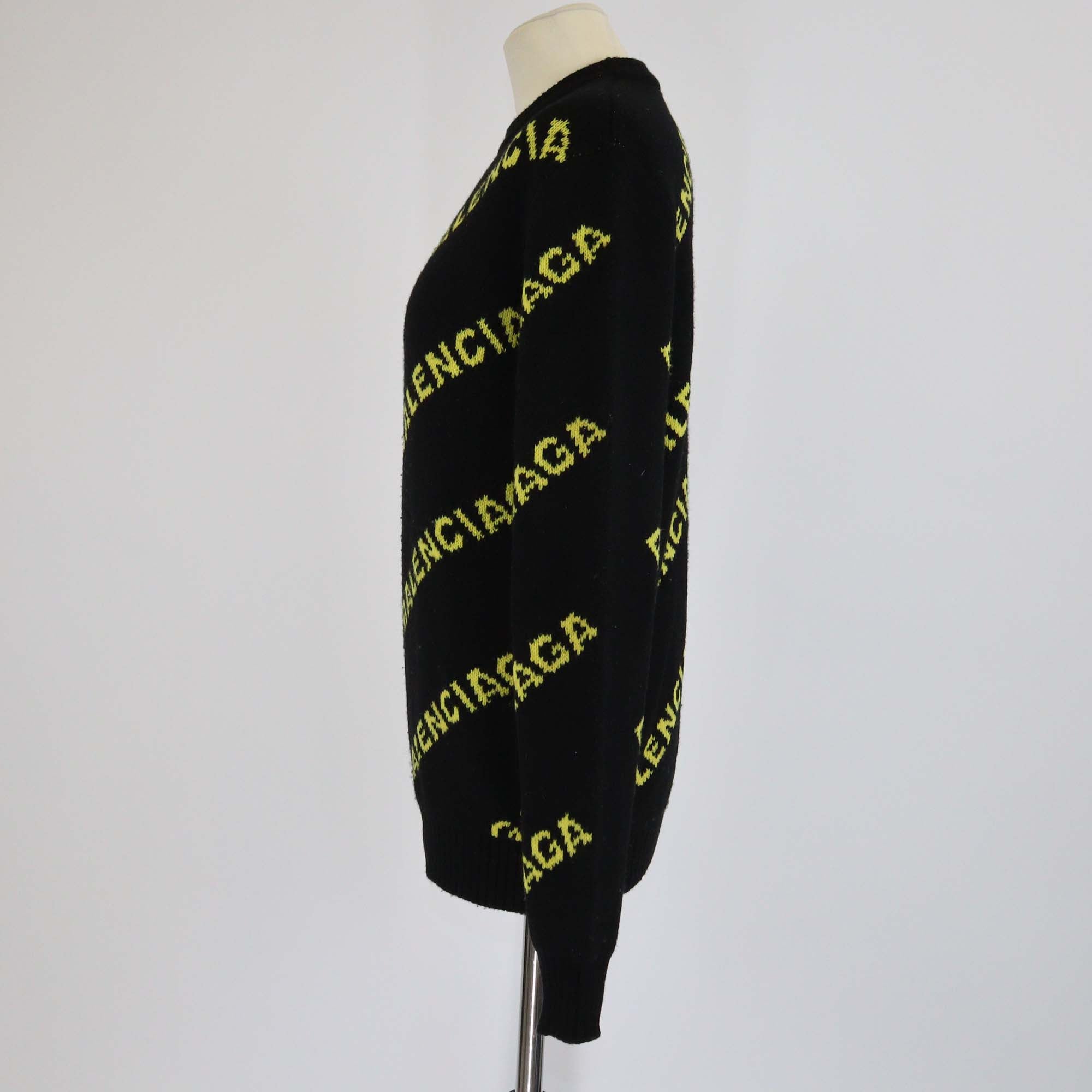 Balenciaga Black/Yellow Wool Knitted Logo All Over Sweater