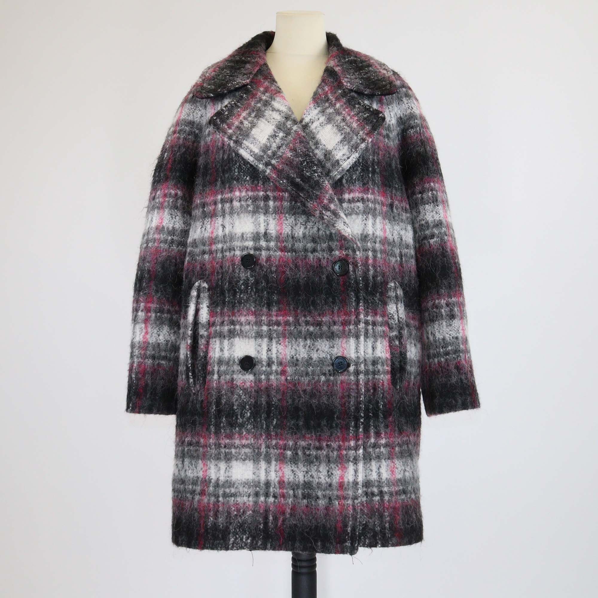 Karl Lagerfeld Grey/Pink Check Wool Tailored Coat
