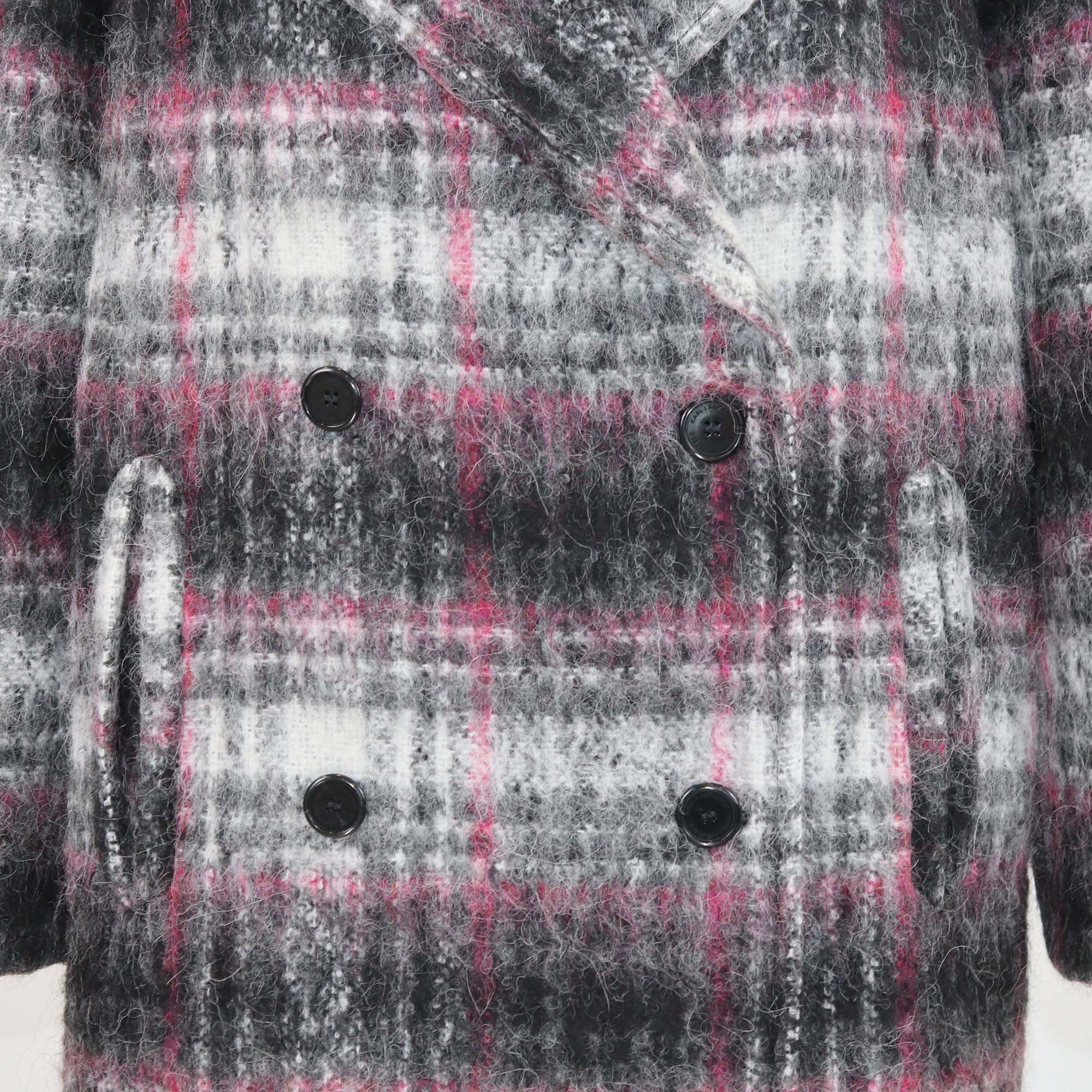 Karl Lagerfeld Grey/Pink Check Wool Tailored Coat