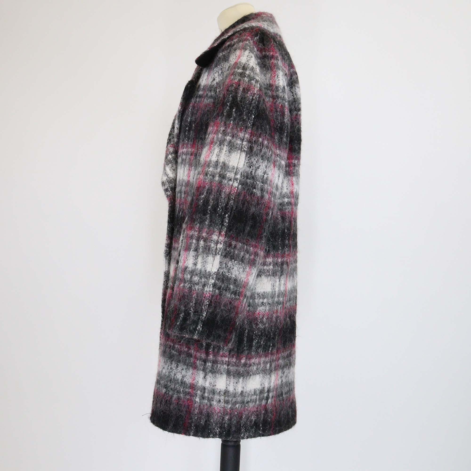 Karl Lagerfeld Grey/Pink Check Wool Tailored Coat