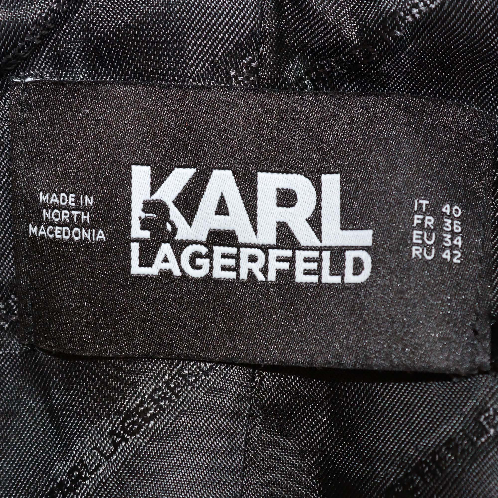 Karl Lagerfeld Grey/Pink Check Wool Tailored Coat