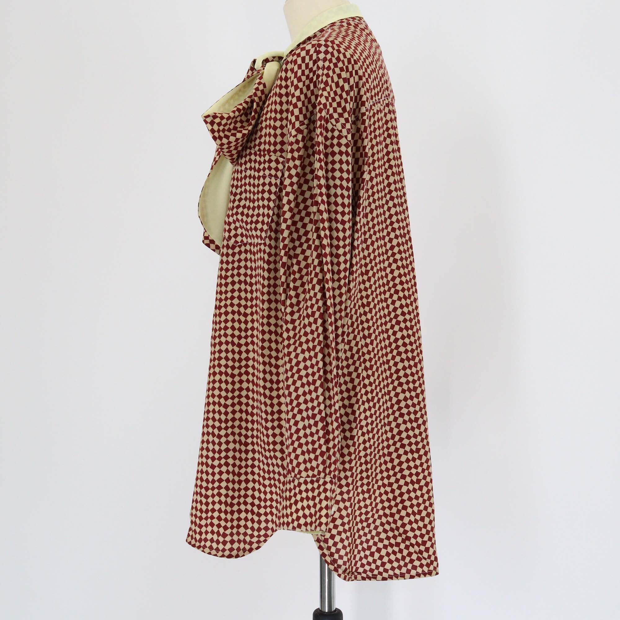 Marni Bicolor Chess Board Checkered Neck Tie-Up Detail Blouse