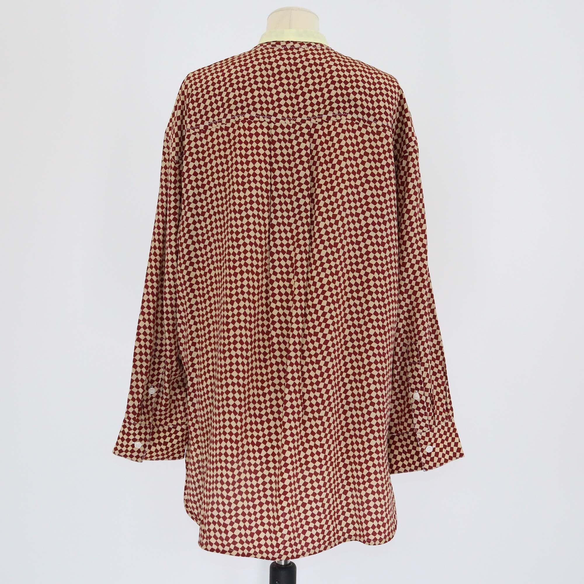 Marni Bicolor Chess Board Checkered Neck Tie-Up Detail Blouse Womens Marni 