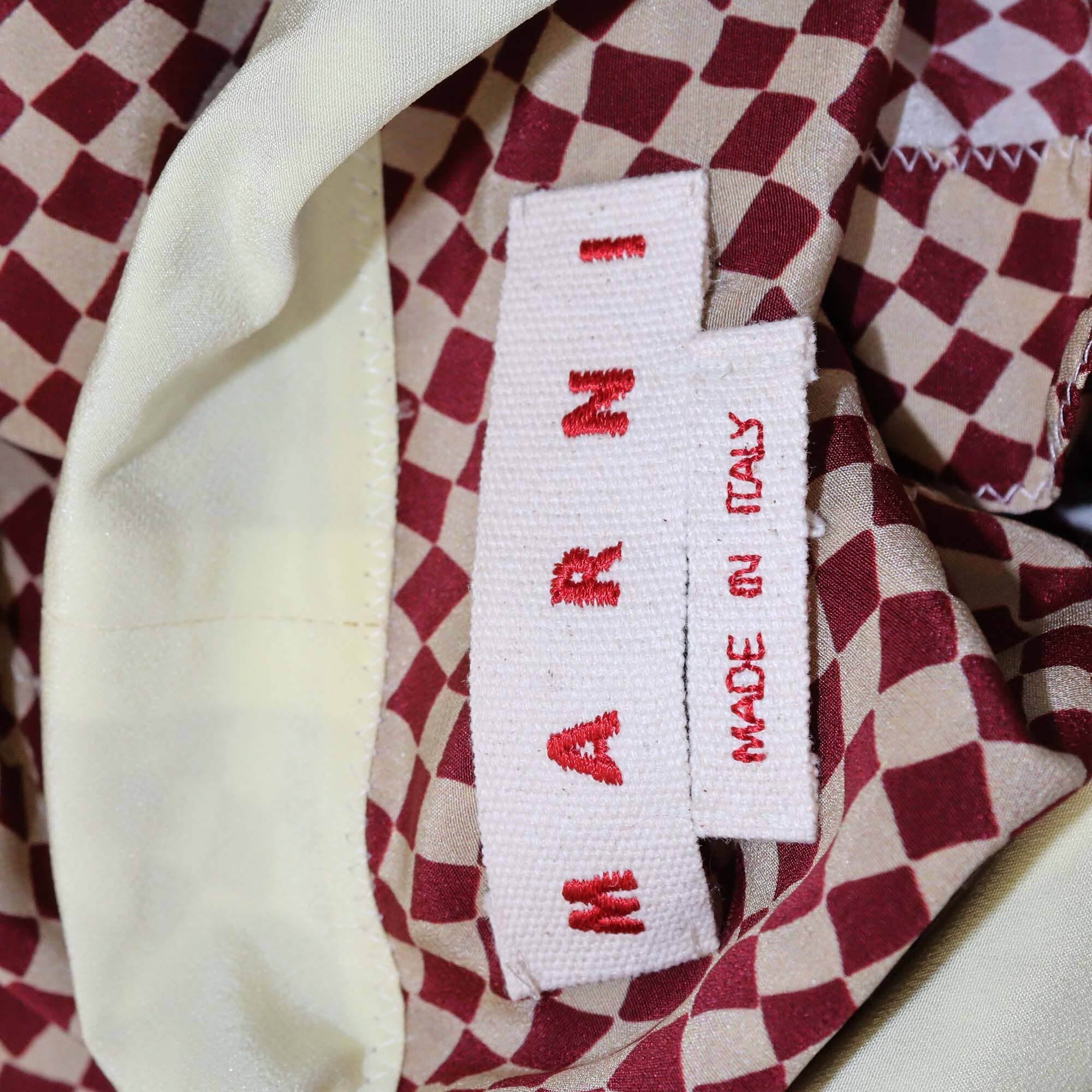 Marni Bicolor Chess Board Checkered Neck Tie-Up Detail Blouse Womens Marni 