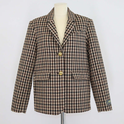 Ganni Brown Wool Blend Checked Breasted Blazer