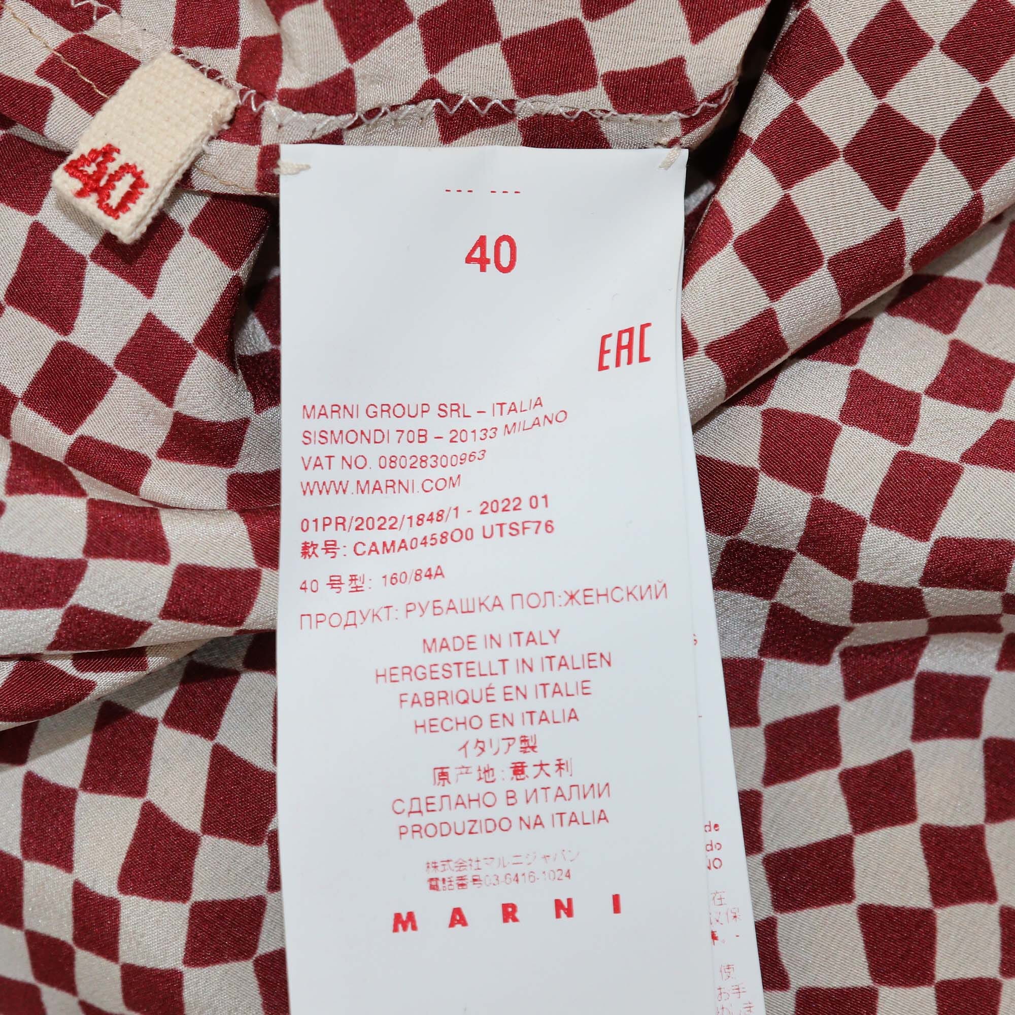 Marni Bicolor Chess Board Checkered Neck Tie-Up Detail Blouse Womens Marni 