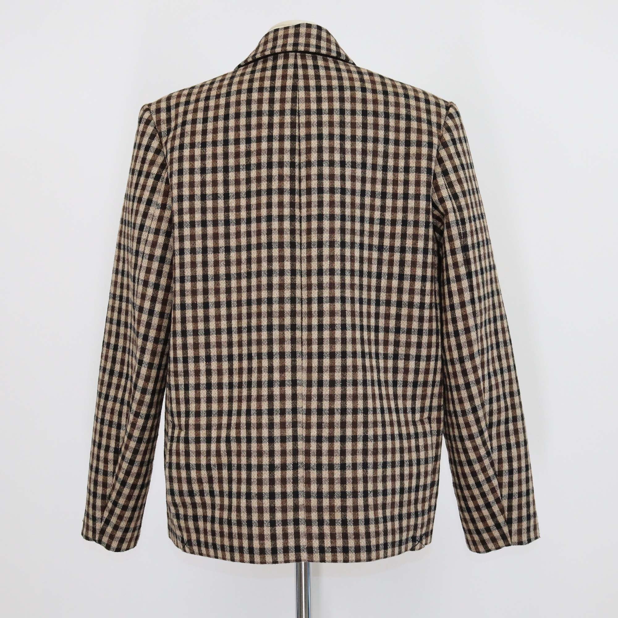 Ganni Brown Wool Blend Checked Breasted Blazer