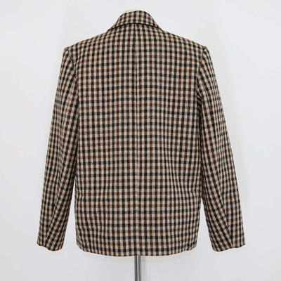 Ganni Brown Wool Blend Checked Breasted Blazer
