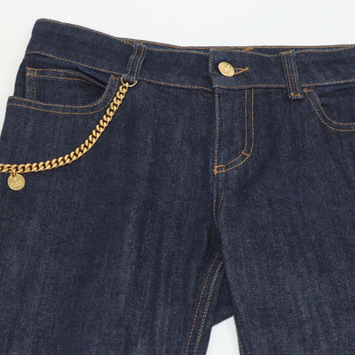 Gucci Dark Blue Denim Chain Detail Skinny Pants