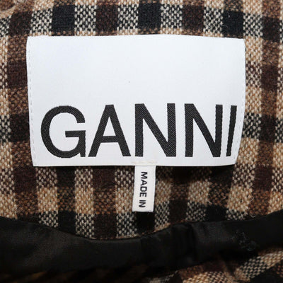 Ganni Brown Wool Blend Checked Breasted Blazer