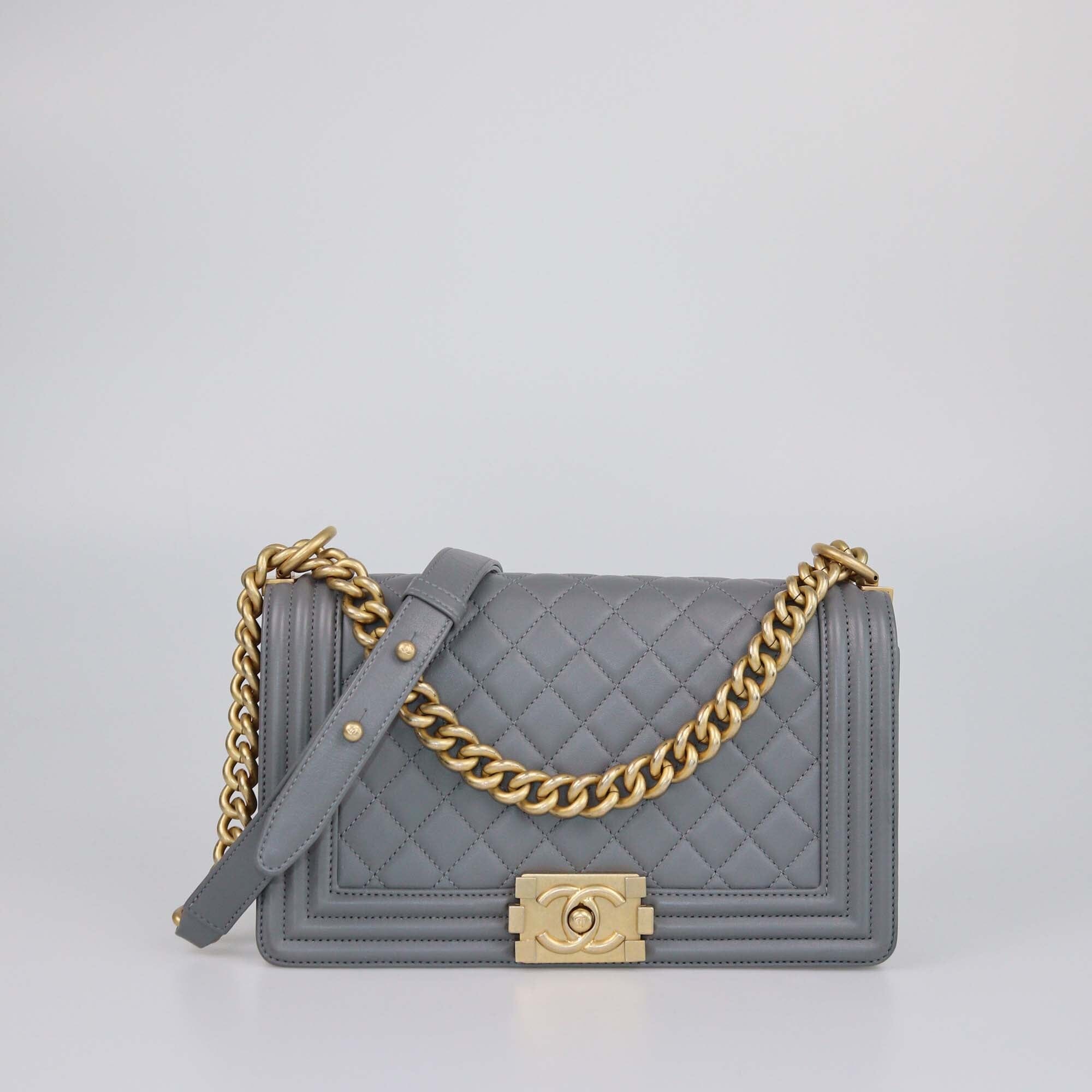 Chanel Grey Quilted Medium Boy Flap Bag Womens Chanel 