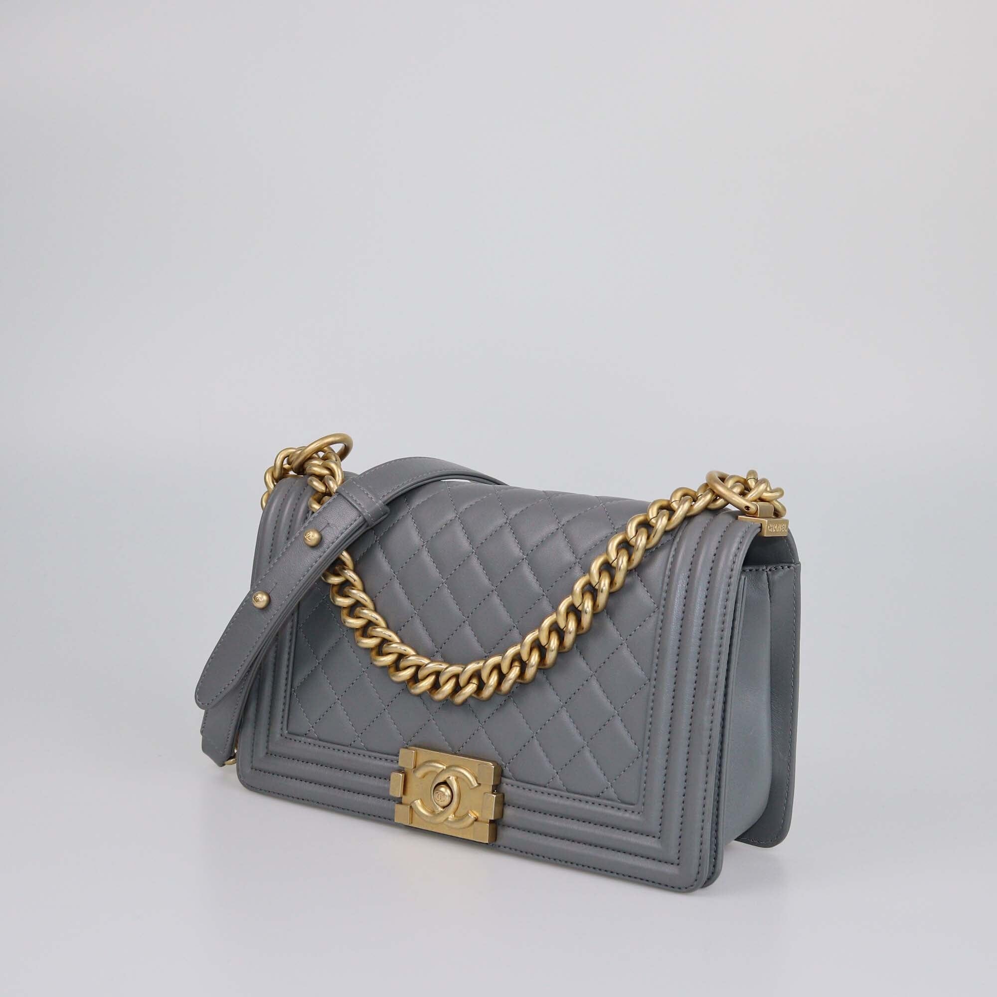 Chanel Grey Quilted Medium Boy Flap Bag Womens Chanel 